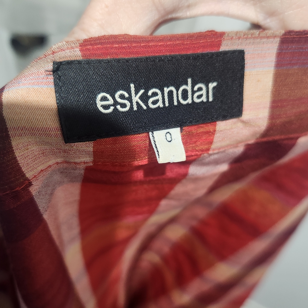 Eskandar Red Linen/Silk Open Front Jacket Sz 0 - Picture 4 of 6